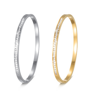 <b>Cross</b>-border European and American fashion diamond-encrusted titanium steel zircon bracelet women's retro stainless steel - Product Image 1
