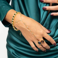 FUAMAY Bijoux et Accessoires pour Femmes Vente en Gros Maxine Bracelet Chaîne de Main avec Perles et Zircons Cubiques Blancs, Verts et Bleus, Style Fin pour Femme