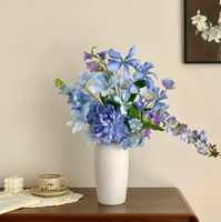 Buket Bunga Peony Biru Prancis untuk Ruang Tamu, Vas Rangkaian Bunga Seni Buatan Tangan, Dapat Dicuci, Ramah Lingkungan, Mewah, Kelas Atas