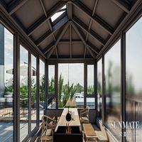 Véranda mobile en aluminium et verre pour toutes les saisons, style villa moderne, avec toit incliné automatique, pour jardin, patio et cour.