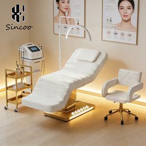 Cama de Spa Facial Médica de Alta Calidad en Oro Rosa para Salón de Belleza, Cama de Terapia de Belleza Reclinable Eléctrica de 3 Motores - Product Image 1