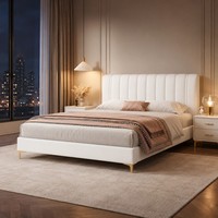 Weißes PU-Lederbettgestell in Queen-Size mit goldenen Beinen für moderne Schlafzimmermöbel