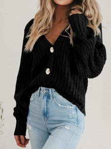 Femmes Chunky Tricot À Manches Longues Cardigan Marron Kaki <span class=keywords><strong>Noir</strong></span> Vert Blanc Mode Survêtement Pull Lâche Court Bouton Hiver - Product Image 3