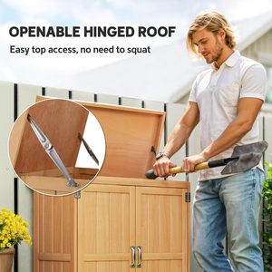 Abri de jardin en bois de sapin pour petits espaces, toit ouvrant à charnières, étagère amovible, rangement extérieur pour outils, portes doubles, 74x43x88cm, bois naturel - Product Image 2