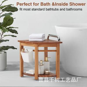 Tabouret de salle de bain en bois Thousand Trees, siège de douche d'angle avec rangement, bois brun - Product Image 2