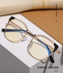Montura de gafas de metal Retro para mujer, lentes ópticas de alta calidad con marco de metal, anti luz azul