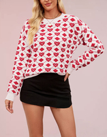 Pull en tricot jacquard à motif cœur Argyle pour femme, col rond, manches longues, coupe oversize, décontracté, personnalisable, grandes tailles