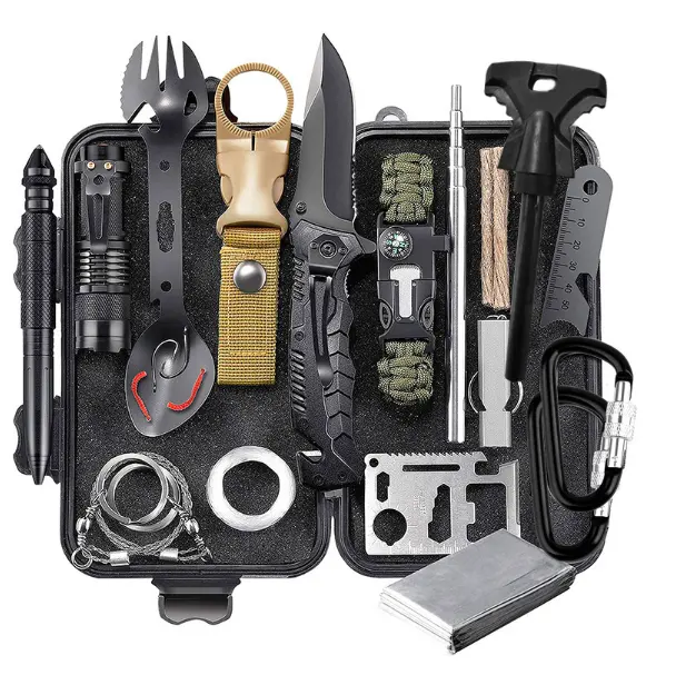 13 Trong 1 Khẩn Cấp Survival Kit Ngoài Trời Survival Bánh Công Cụ Với Sự Sống Còn Vòng Đeo Tay, Đèn Pin, Chiến Thuật Bút