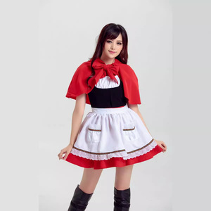 <b>Little</b> <b>Red</b> Riding Hood Cosplay Costume Women Halloween Party Maid Outfit Spring 2025 Skirt Apron Shawl Adult Size - Product Image 4