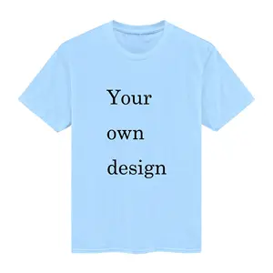Kaus Katun Pria 100% Kaus Oblong Pria Gambar Cetak DTG Kaos Grafis Uniseks Ukuran Ekstra Besar Kaus Pria Biru Langit