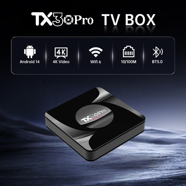 Android 14 ATV Rockchip TX30 PRO TV Box with 2GB RAM 4K Resolution Quad Core Processor BT Voice Remote