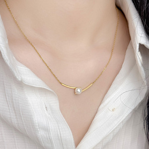 Nouveau design de collier avec pendentif en perle, acier inoxydable, plaqué or, pendentif géométrique, pour femmes - Product Image 4