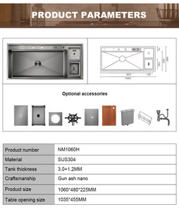 Nodma Handmade Bồn Rửa Nhà Bếp 304 Thép Không Gỉ Đa-Chức Năng Duy Nhất Bát Rửa Lưu Vực Với Áp Lực Cao Cup Máy Giặt - Product Image 6