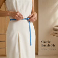 Ceinture fine bleu ciel pastel avec boucle ardillon dorée, ceinture minimaliste pour robe, OEM, vente en gros, étiquette privée personnalisée
