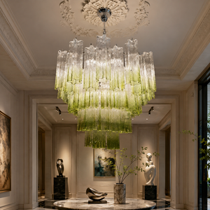 Lámpara de Araña de Cristal de Murano Estilo Francés, Dorado, <span class=keywords><strong>Luz</strong></span> Blanca Cálida LED, Altura Ajustable, Regulable, Instalación para Escalera - Product Image 4