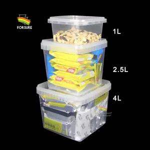Balde de plástico transparente para biscoitos, balde de plástico transparente para embalagens de biscoitos, 1L, 2,5L, 4L, de qualidade alimentar, balde de gelatina IML personalizado, banheira de sorvete em plástico PP