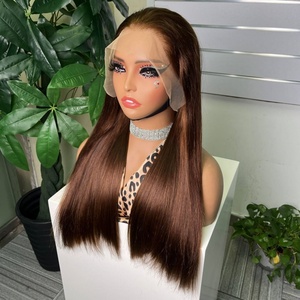 Wholesale 4# Dark Brown Straight Lace Front <b>Wig</b> 100% Virgin <b>Human</b> Hair Lace Frontal <b>Wig</b> for Black Women - Product Image 4