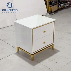 QIANCHENGN <strong>Mirror</strong> Stainless Steel Golden White Mdf Bedside Two Layers Drawer Luxury Wooden Night Stand Side Table - Product Image 4