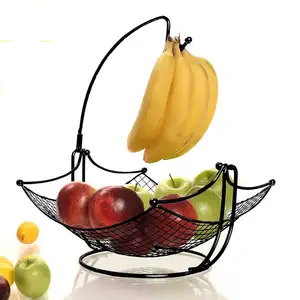 Bol panier à fruits en fil métallique, décoration pour la maison facile à assembler, avec cintre banane, 1 pièce