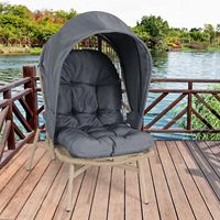 Patio Osier Oeuf Chaise avec Auvent Pliant Rotin Patio Lounge Chaise avec Pare-Soleil pour Porche Jardin Piscine Extérieur