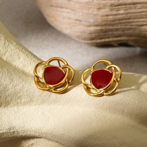 Boucles d'oreilles clous Soleil en acier inoxydable doré, forme fleur, plaqué or 14 carats, tendance, personnalisées, sur mesure, bijoux de fête pour femme - Product Image 4