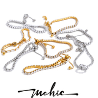 Bracelet de tennis ajustable en acier inoxydable plaqué or 18 carats avec zircone cubique taillée XY 3713