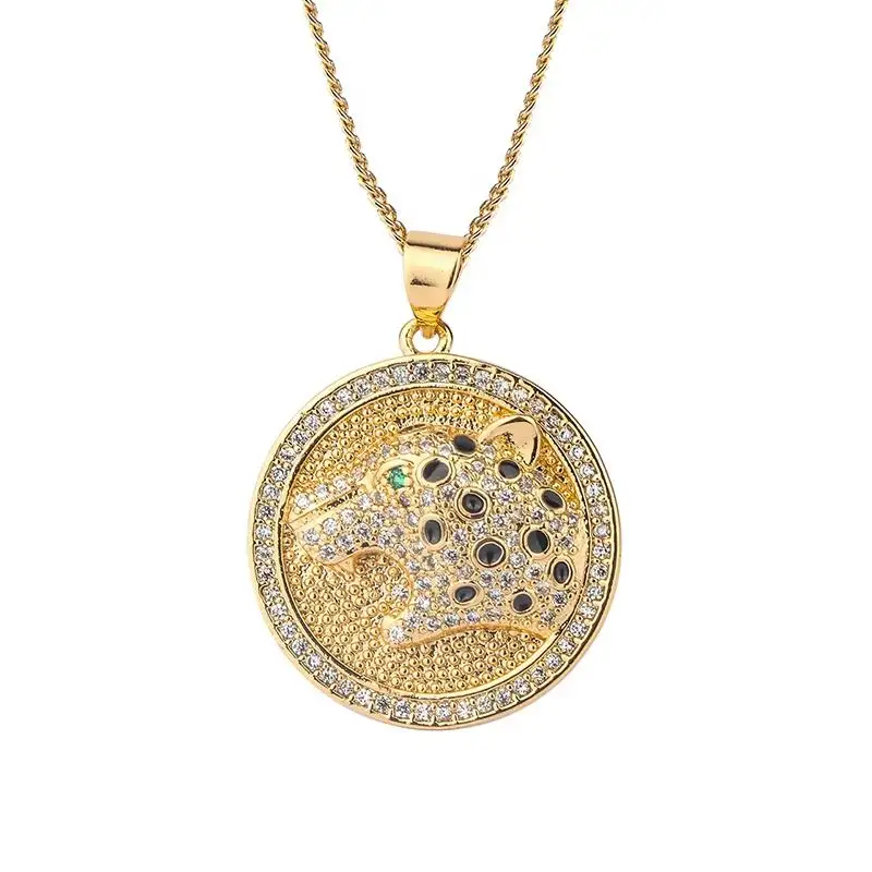 Creative coin Design Leopard print 18k gold plated Hip Hop necklace Fashion high quality pendant necklace