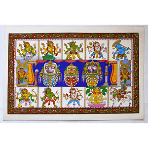 Shri Jagannatha de Puri con Borde de Dashavatara - Decoración Colgante para Sala de Estar Interior, Ocasión Diwali, Origen Orissa - Product Image 1