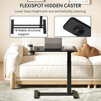 Table de lit réglable FLEXISPOT H7 avec roulettes pneumatiques, bureau mobile pour ordinateur portable, pour hôpital et usage domestique (noir métallique)