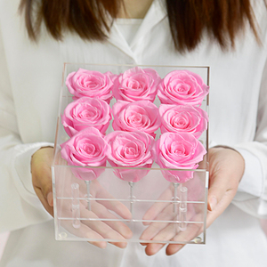 Ammy-jarrón transparente cuadrado acrílico de alta calidad, 9 rosas, regalo de flores de lujo eterno, caja de plexiglás - Product Image 5
