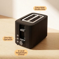 Grille-pain électrique minimaliste 2 tranches à fentes extra larges, 6 niveaux de brunissage, fonctions décongélation, réchauffage, annulation, compact, pour usage domestique