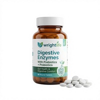 Enzymes digestives naturelles Wrightlife avec prébiotiques et probiotiques pour une santé intestinale avancée, usage adulte, 60 comprimés