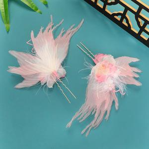 Nouvelle pince à cheveux perforée, design original, motif queue de phénix rose et papillon, pour maquillage et coiffure faits main, séance photo, et jupe style « visage de cheval » - Product Image 3