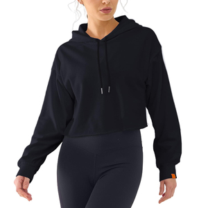 Custom Fashion Casual Women Crop <b>Top</b> <b>Winter</b> Hoodie Custom Design Solid Color Knitted Breathable Autumn Casual Young Girls Hoodie - Product Image 1