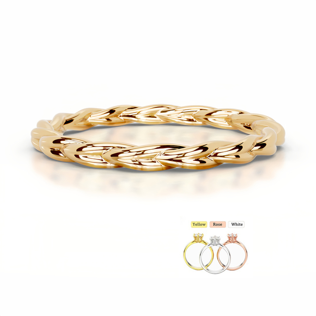 Abiding High Quality Real Pure Gold 10K 14K Fine Jewelry Braided Infinity Twisted Stackable Eternity Band Woven Finger Ring