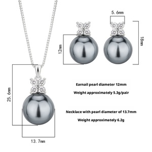 2026 Simple Eco-friendly Copper 14-12MM Black Grey Shell Pearl Trendy Daily Wear Dangle <b>Earrings</b> Jewelry Sets for Women - Product Image 2