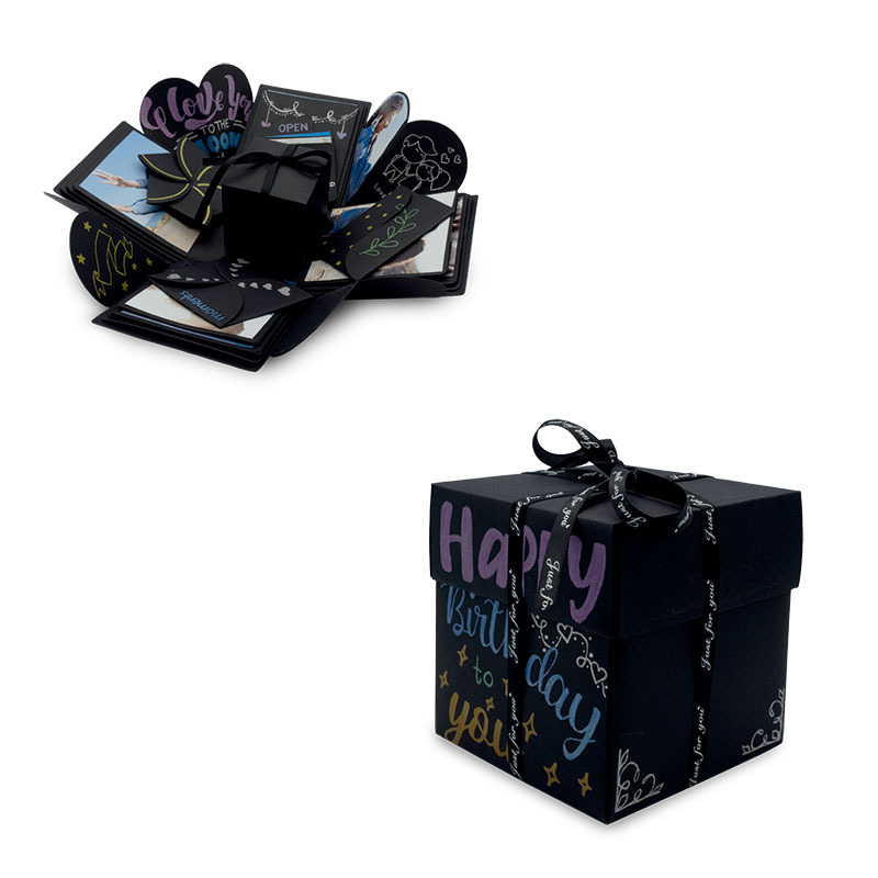 Boîte Surprise Anniversaire Pop-up Noir – Coffre à Cadeaux Avec Confettis, Pour Parent, Amoureux Ou Ami