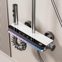 Système de douche mural en laiton pour salle de bain, design cascade numérique et pluie, robinets thermostatiques, finition polie