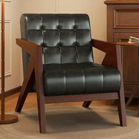Fauteuil simple moderne en bois massif de style nordique, avec revêtement en cuir huilé, pour salon, restaurant, hôtel