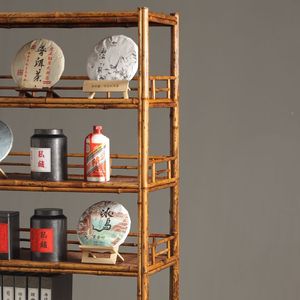 Meuble de rangement en bambou Meilu avec tiroir et portes pour la présentation de théières et de livres - Product Image 3