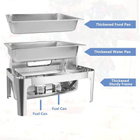 Équipement de traiteur de luxe pour mariage, ensemble de buffet de plats à friction, chauffard en acier inoxydable avec vitre pour traiteur
