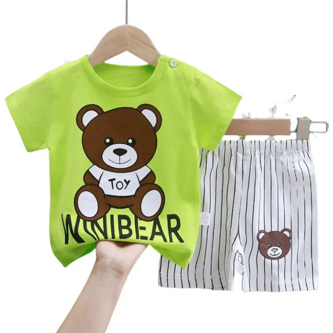 Set di abbigliamento estivo per neonati di buon Design camicie e pantaloncini di cotone per bambine e bambine abiti stampati da cartone animato