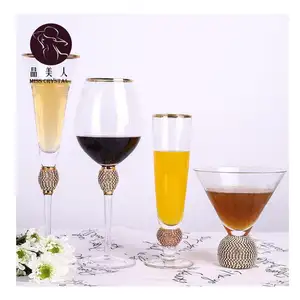 MissC Decorative Wedding Custom Champagne Ice Cream Cup Gold Rim Diamond Ball Stem Wine Glass