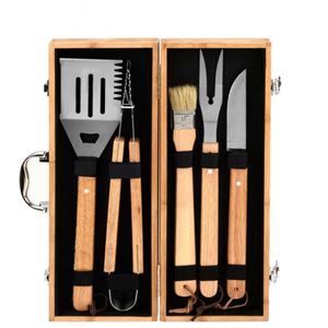 Ensemble d'ustensiles de barbecue, pinces à barbecue renforcées, 5 pièces, accessoires de barbecue en acier inoxydable avec étui de rangement en bois - Product Image 3