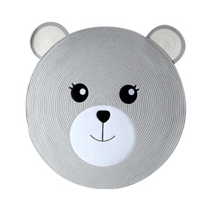 Tapis de sol pour enfants en forme d'ours en coton, rond, gris foncé, non toxique, pour usage domestique, imprimé animal, design de dessin animé, lavable en machine - Product Image 1