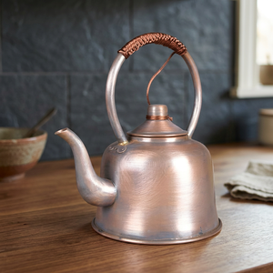 Vintage <b>Metal</b> Tea Kettle With Lid And Woven Handle Water <b>Pot</b> For Teas And <b>Coffee</b> - Product Image 2