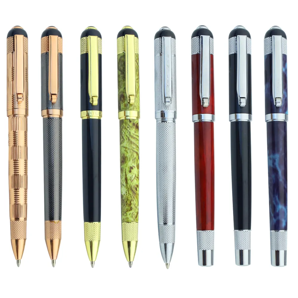 Lüks gül altın varil Metal VIP tükenmez kalem özel LOGO bordo mavi mermer benzersiz Roller kalem ile bakır paraları kalem klip
