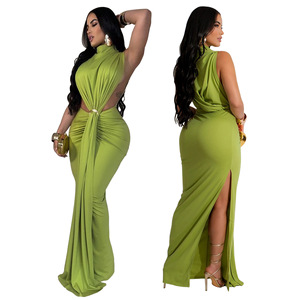 K10772 Nuevo Vestido Largo Otoñal Elástico <span class=keywords><strong>para</strong></span> Mujer con Cinturón, Vestido Maxi Elegante con Abertura Lateral, Vestido <span class=keywords><strong>de</strong></span> <span class=keywords><strong>Fiesta</strong></span> sin Espalda - Product Image 2