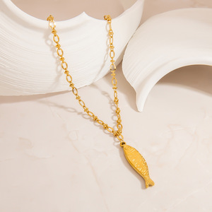 Collier pendentif poisson en acier inoxydable unisexe, chaîne de clavicule, thème océan, design animal du zodiaque XL31664 - Product Image 2