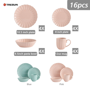 Vajilla de Porcelana TRESUN, Verde Menta, de Lujo, 16 Piezas, Clásica, para Hotel o Restaurante, con Diseño en Relieve y Acabado Glaseado - Product Image 5